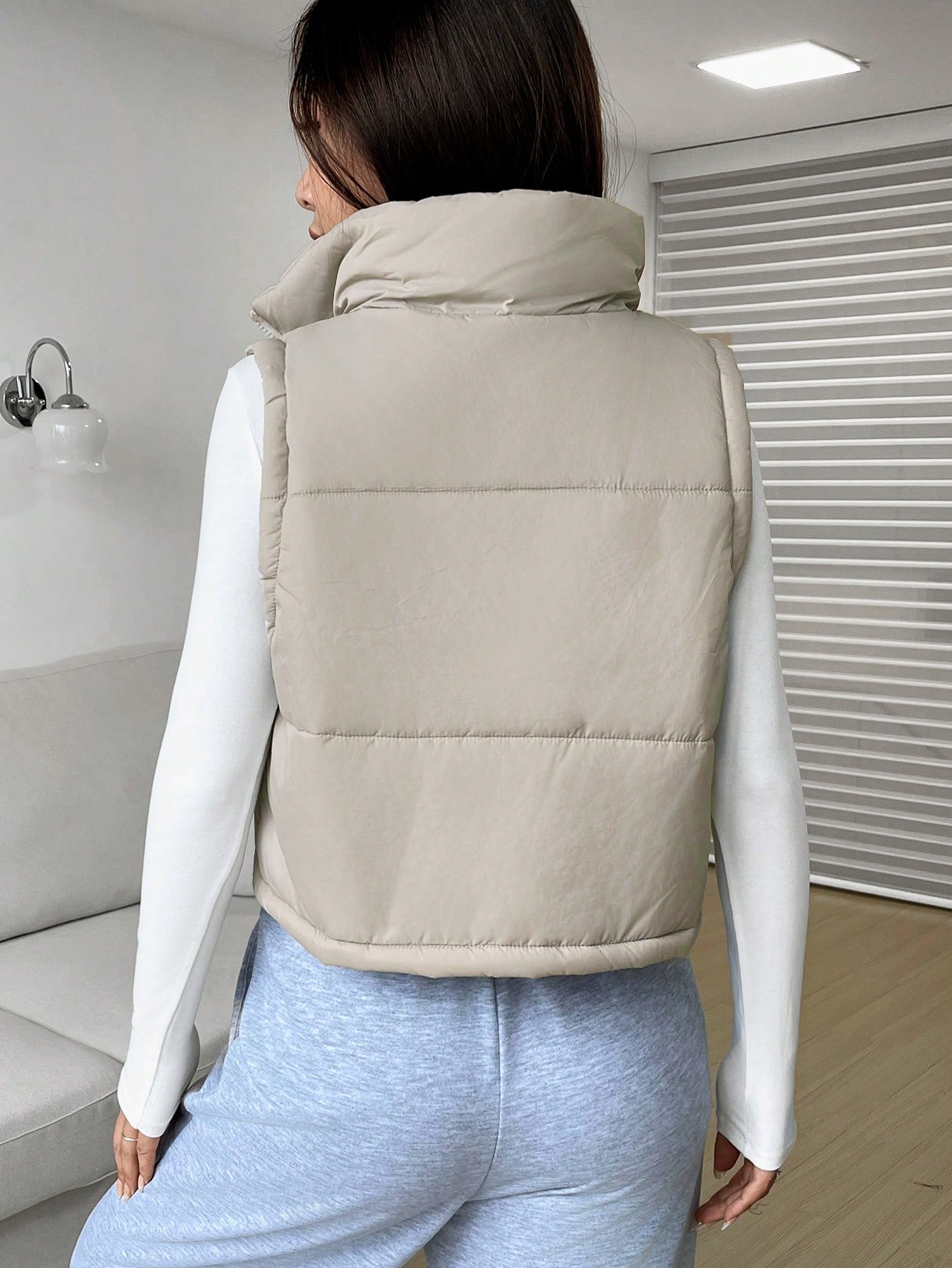 Zip Up Sleeveless Crop Vest Puffer Coat